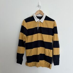 American Eagle Outfitters Mens Rugby Polo Shirt Small Blue Yellow Striped Preppy